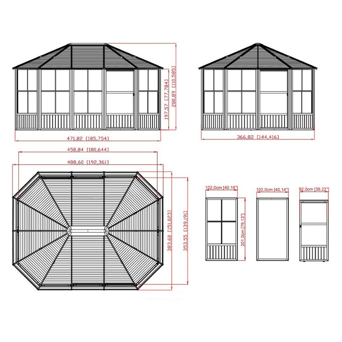 Sojag Pavillon Kaltwintergarten Charleston 1215 383,6x488,6x280,89cm Anthrazit Bild 12
