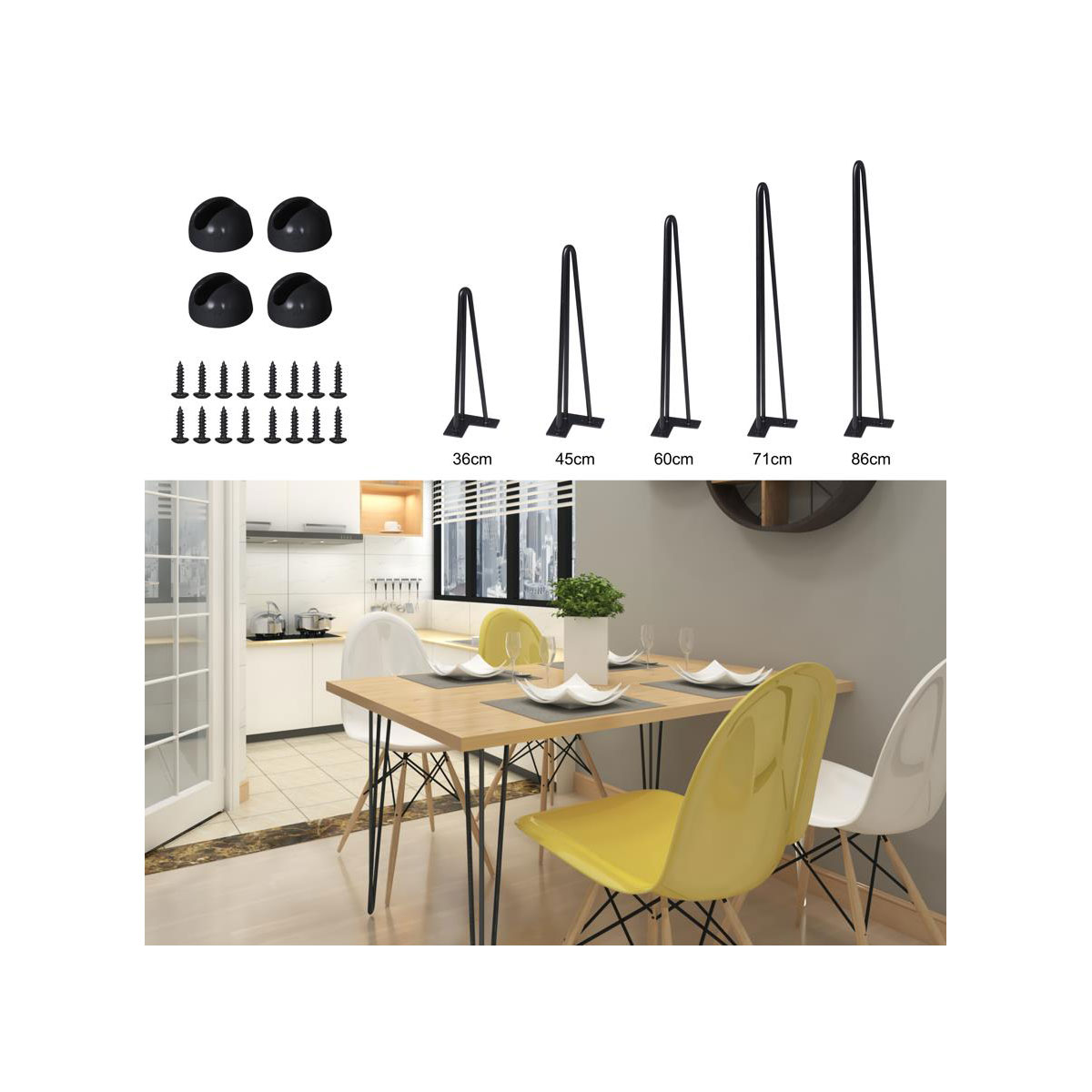 HappyHome Tischbeine 4er-Set Schwarz Stahl H:60 Bild 2