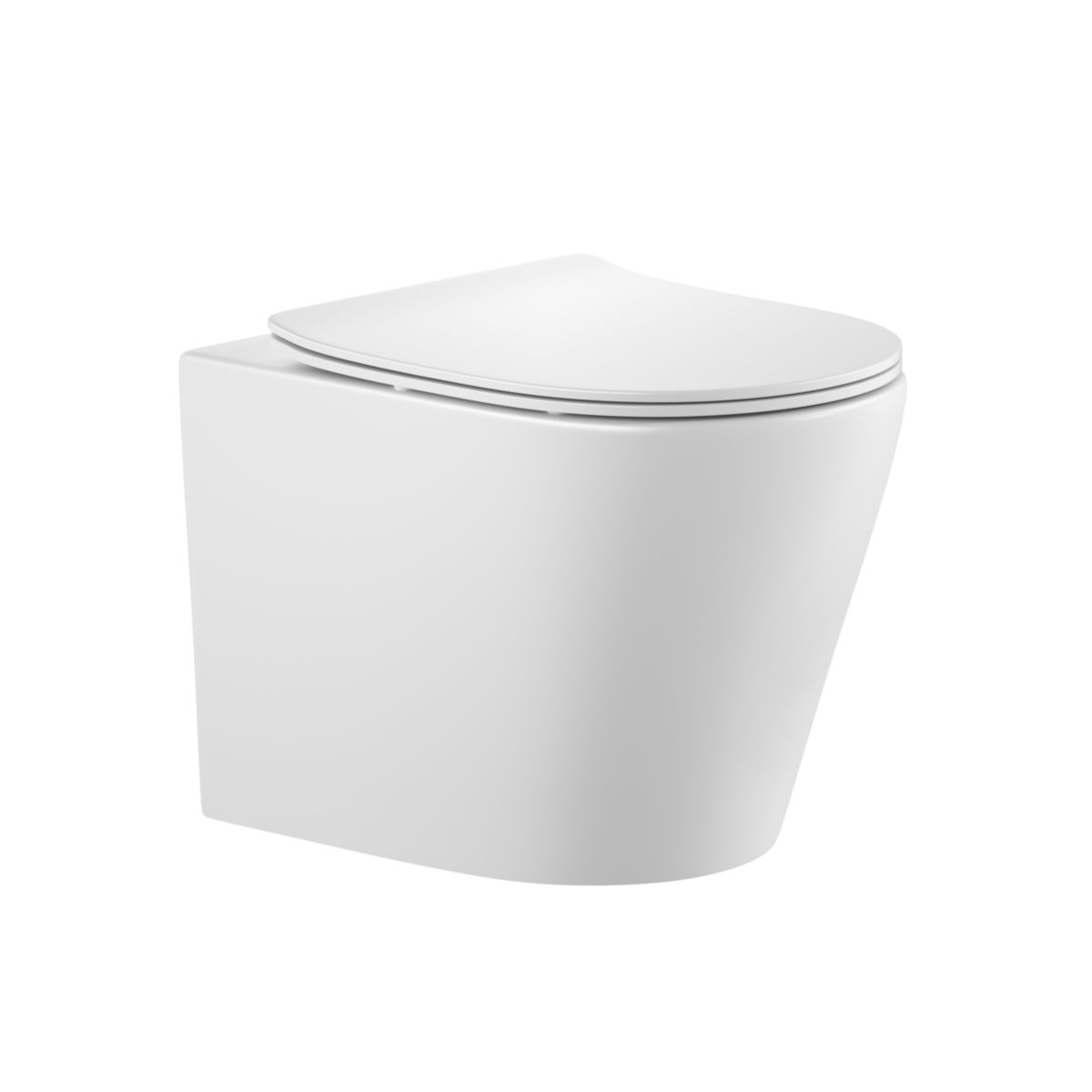 sanicomfort Hänge WC Set Nakia – Spülrandloses, Tiefspüler aus Hochwertiger Sanitärkeramik in Matt Weiß, Kompakt, Modern inkl. Soft-Close WC-Sitz