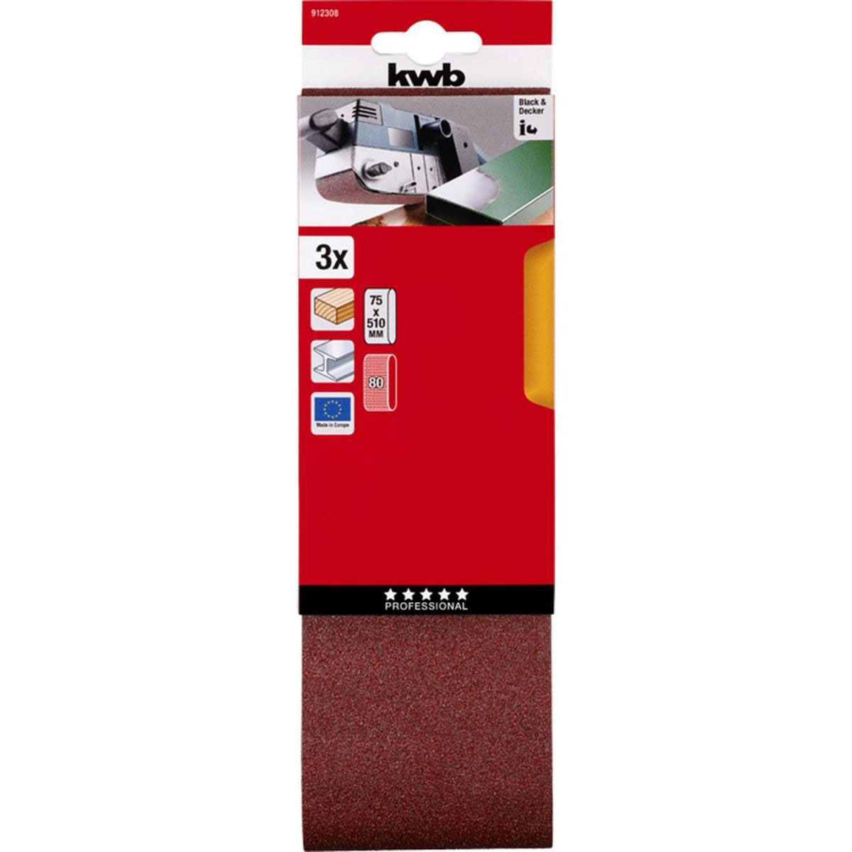 kwb  Schleifbänder Holz und Metall 75 x 510 mm K80 Bild 2