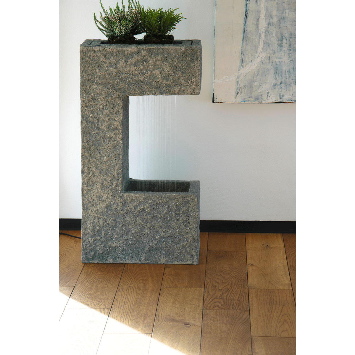 dobar Design-Gartenbrunnen mit Pflanzkasten 20,5 x 70 x 39 cm grau Bild 3