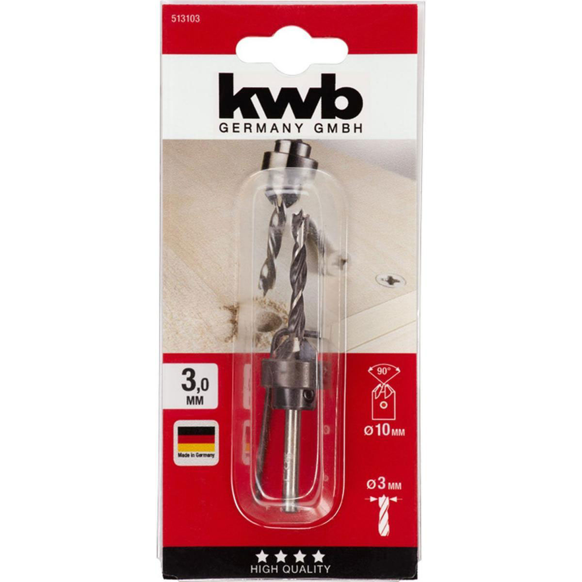 kwb  Holzspiralbohrer-Set mit Aufstecksenker und Tiefenstop 3 teilig Durchmesser 3 mm Bild 2