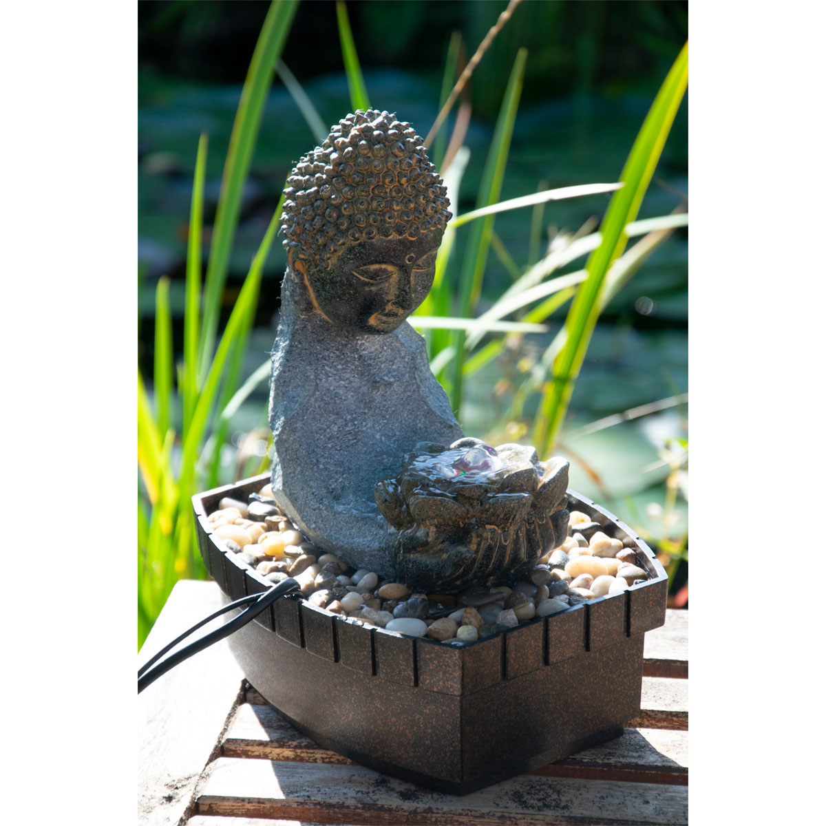dobar Zimmerbrunnen mit Buddha 20,5 x 27 x 16,5 cm grau-schwarz Bild 7