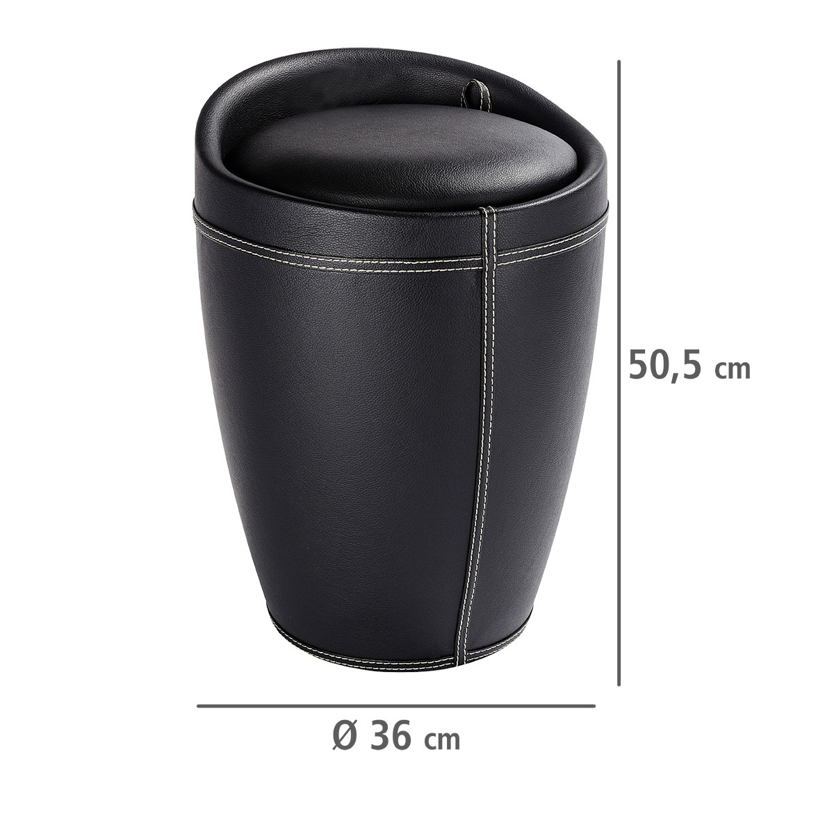 Wenko  Hocker Candy Black in Lederoptik mit Wäschesack Badhocker mit abnehmbarem Wäschesammler Bild 3