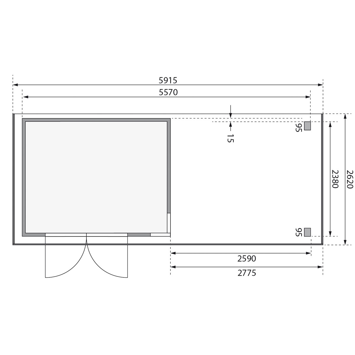 Karibu BBH Kerko 5 Set mit Anbaudach naturbelassen Bild 8