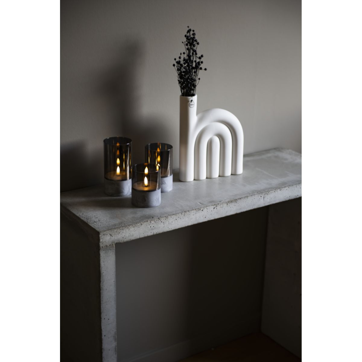 Konstsmide LED Kerzen 3er-Set smokey grey mit Glas Bild 5