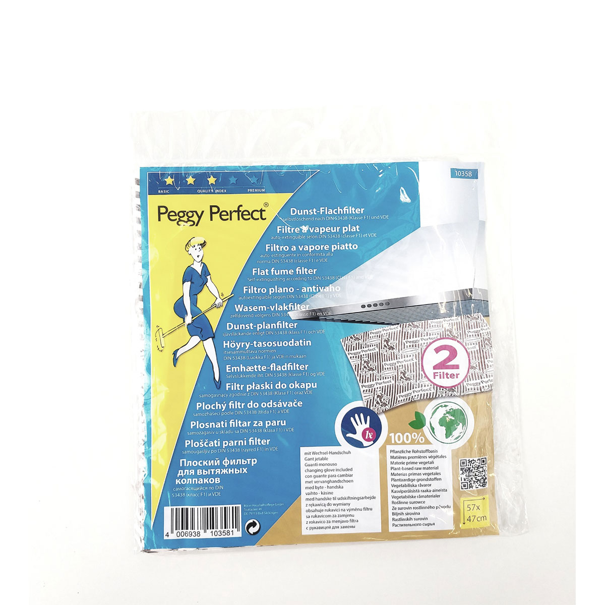 Peggy-Perfect Dunstflachfilter 47 x 57 cm 2 Stück mit Wechselhandschuh