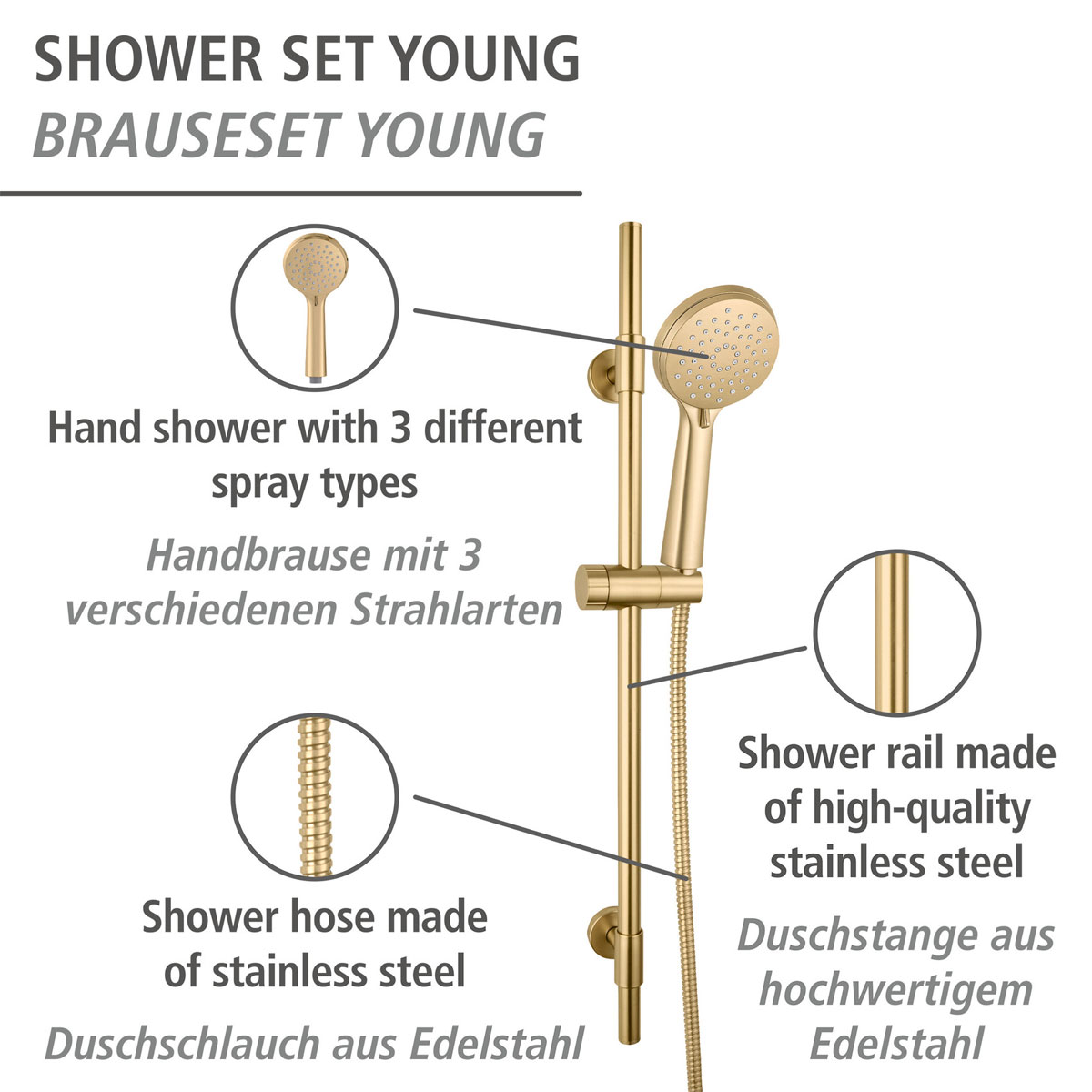 Wenko Young Line Brauseset 66cm EDS gold matt Bild 3