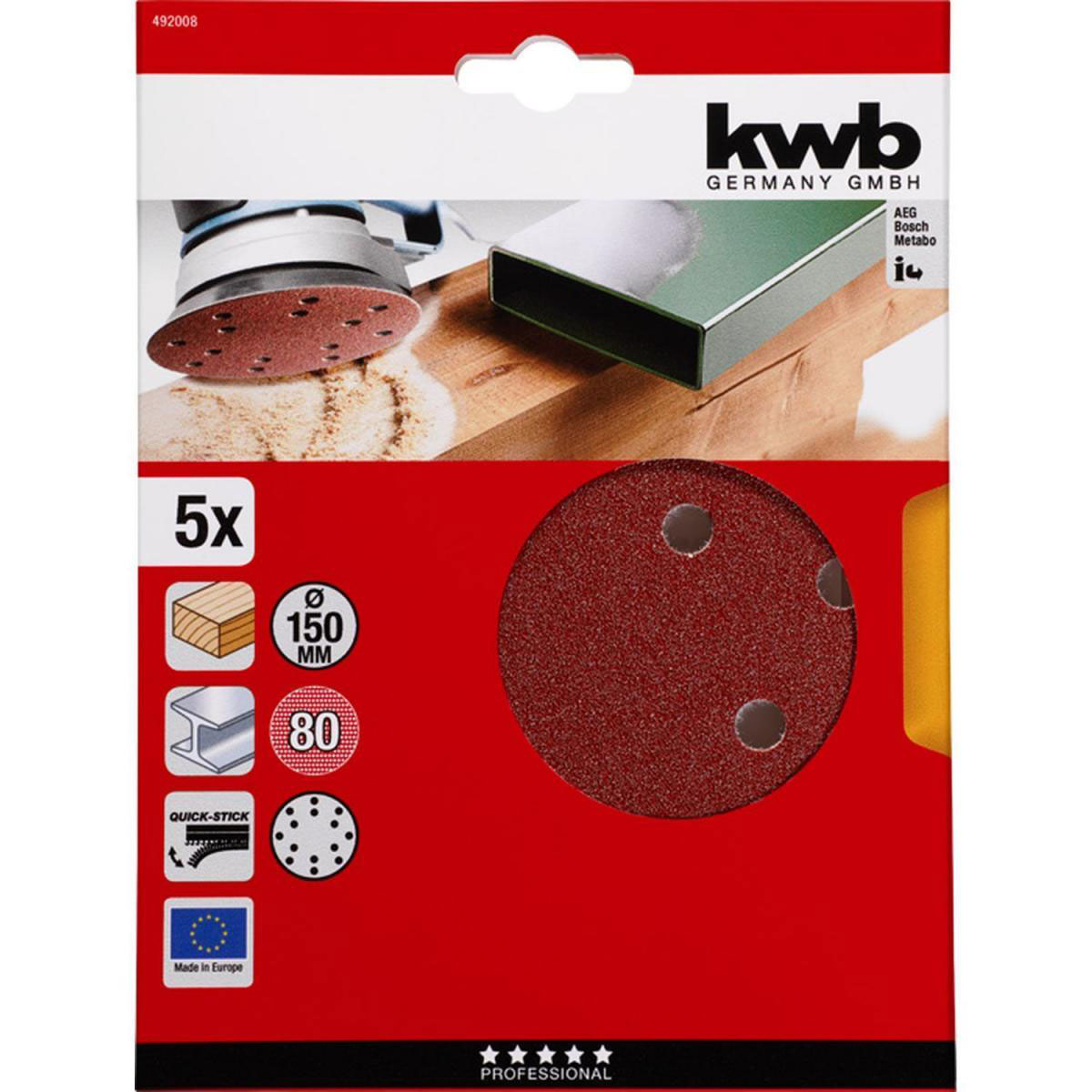 kwb  Schleifscheiben Quick-Stick Holz und Metall Durchmesser 150 mm K80 5 Stück Bild 2