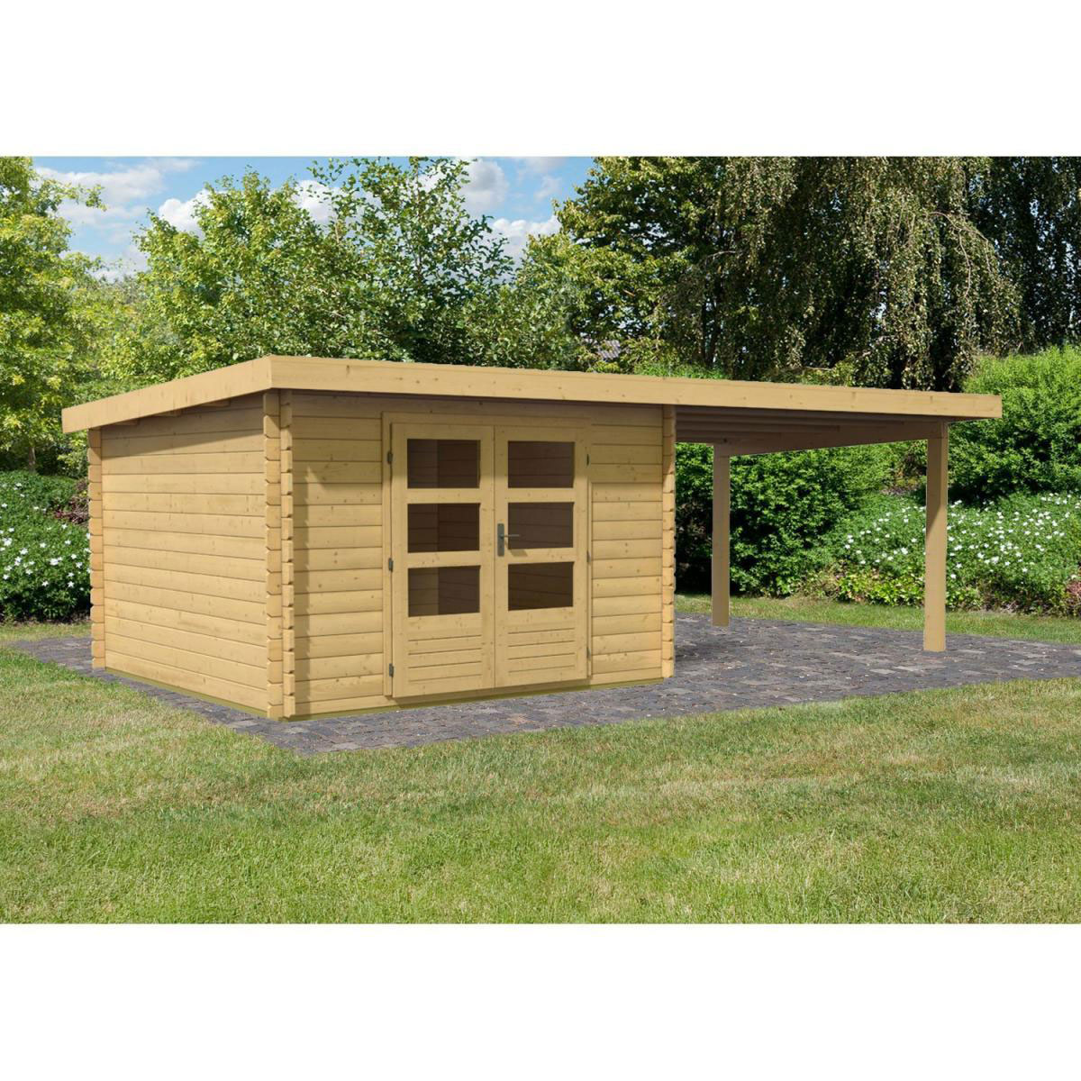 Karibu Gartenhaus Bastrup mit Schleppdach 300 cm naturbelassen 297 x 297 x 222 cm Bild 1