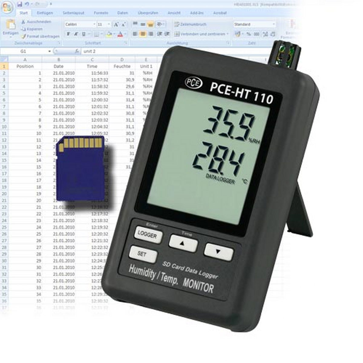 PCE Instruments Hygrometer „PCE-HT110“, für Temperatur und Feuchte Bild 1