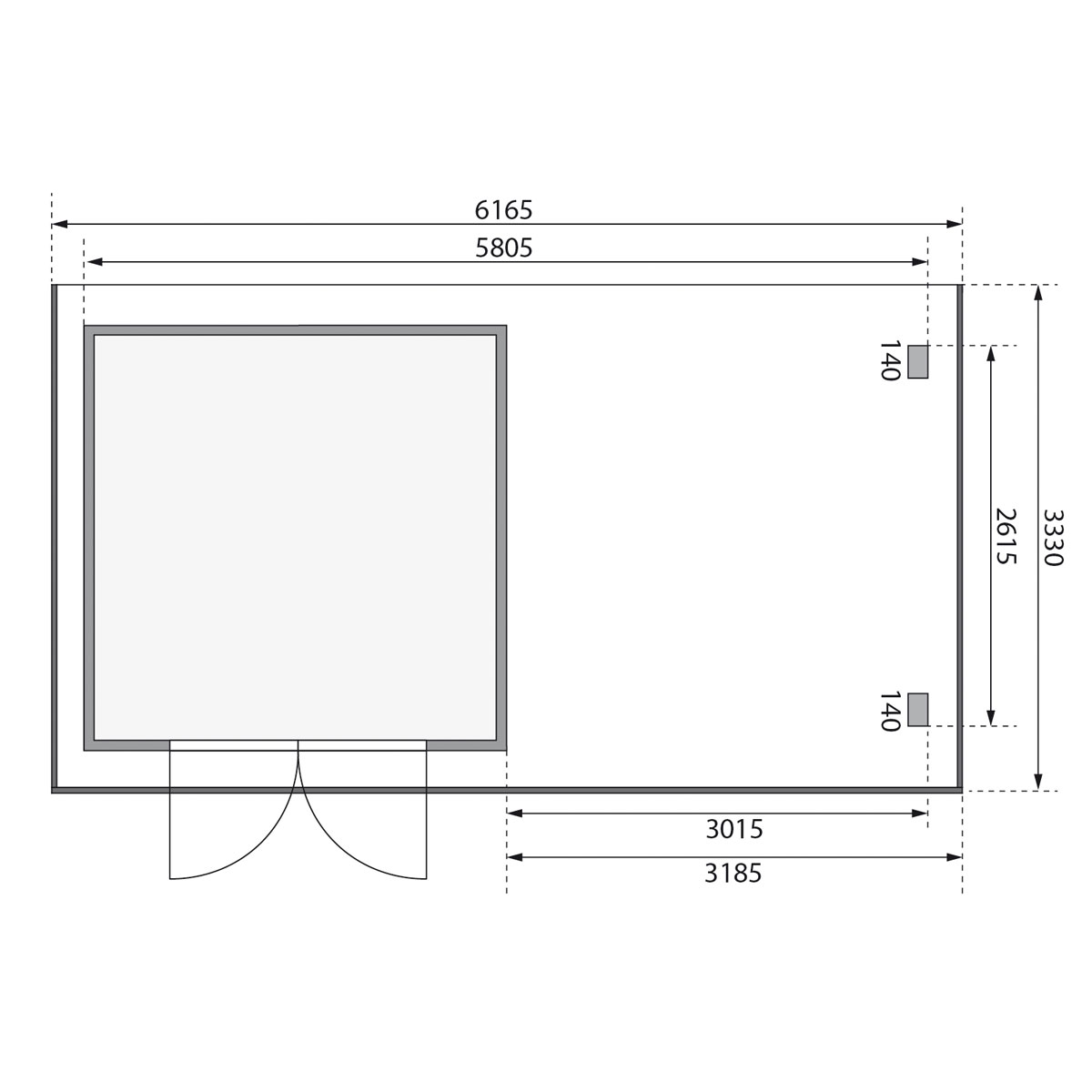 Karibu BBH Trittau 3 Set mit Anbaudach naturbelassen Bild 8