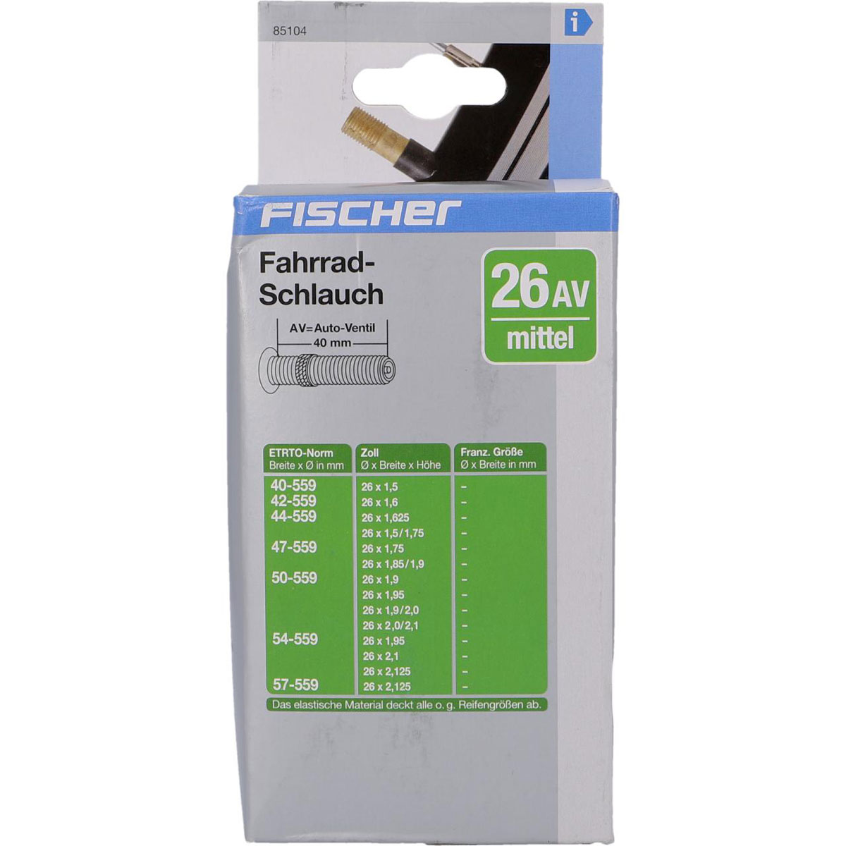 Fischer Bikes Fahrradschlauch 26 Zoll mittel AV Bild 2