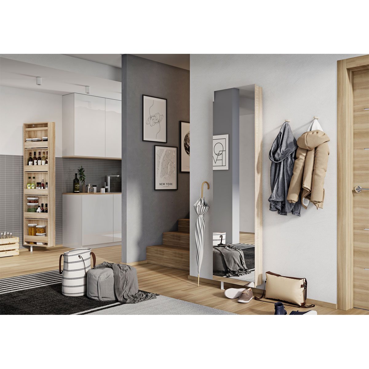 Drehschrank Ordnung mit Spiegelfront 50 x 195 x 18 cm Sonoma-Eiche-Nachbildung Bild 5