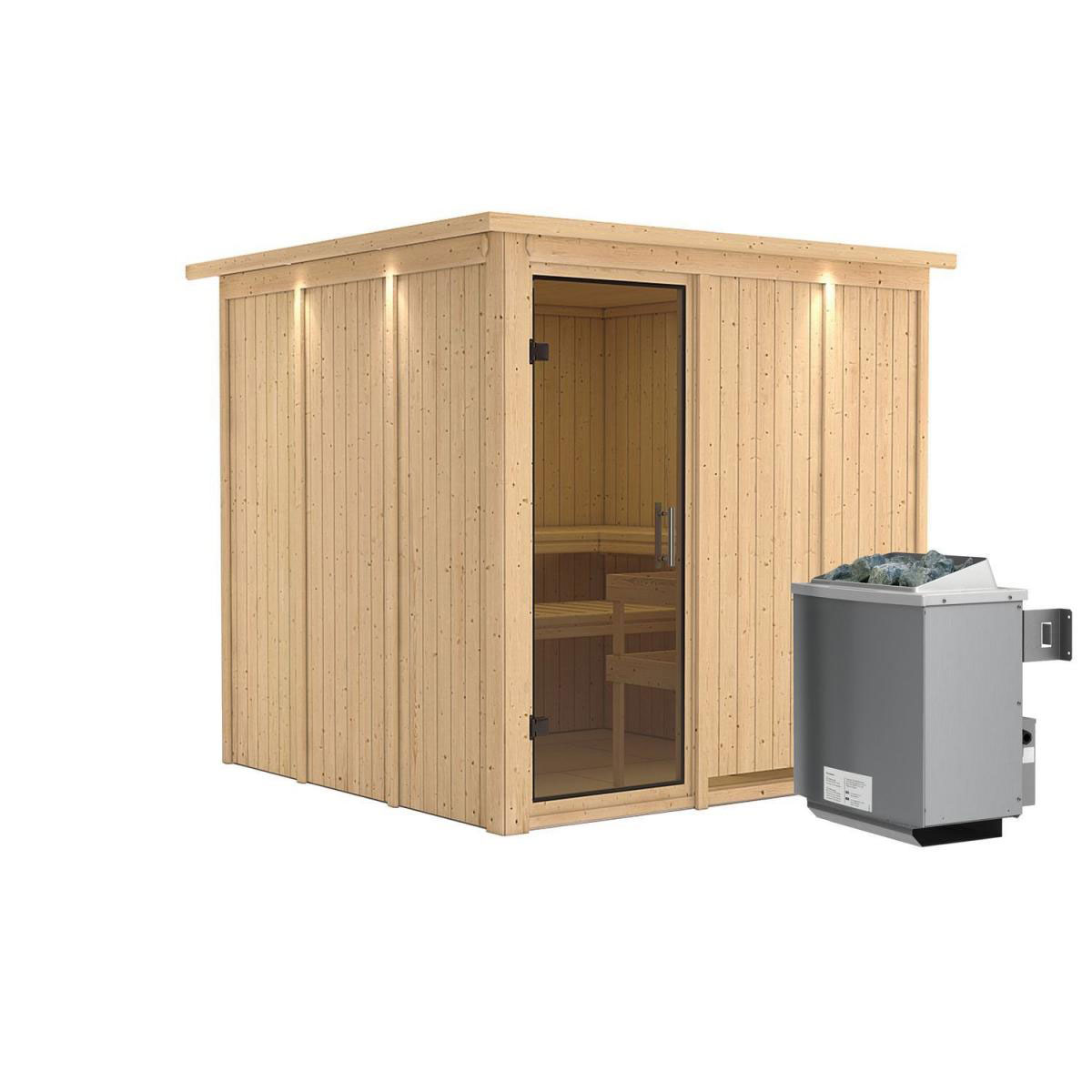 Karibu Sauna Rodin Fronteinstieg 9 kW Ofen integr Strg Tür graphit mit Kranz Bild 2