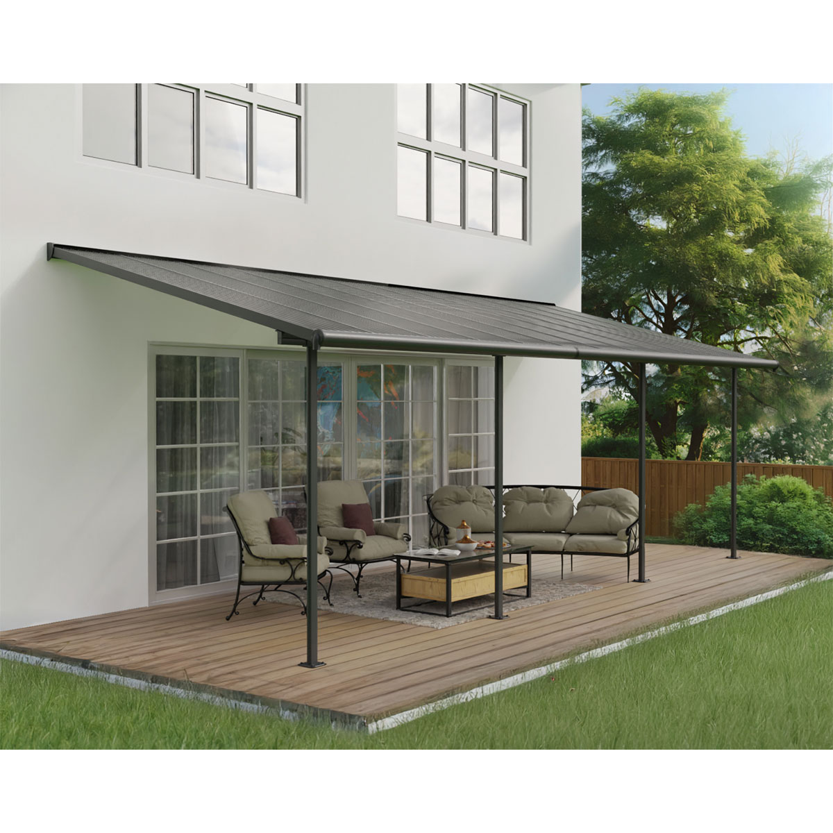 Palram Canopia Capri Alu Terrassenüberdachung Polycarbonat 3x7,4 m grau