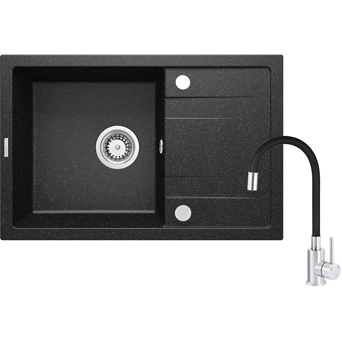 Granit-Spülen-Set Corio inkl. SP-Armatur67x44x17,5cm, graphite, f. US ab 50 cm
