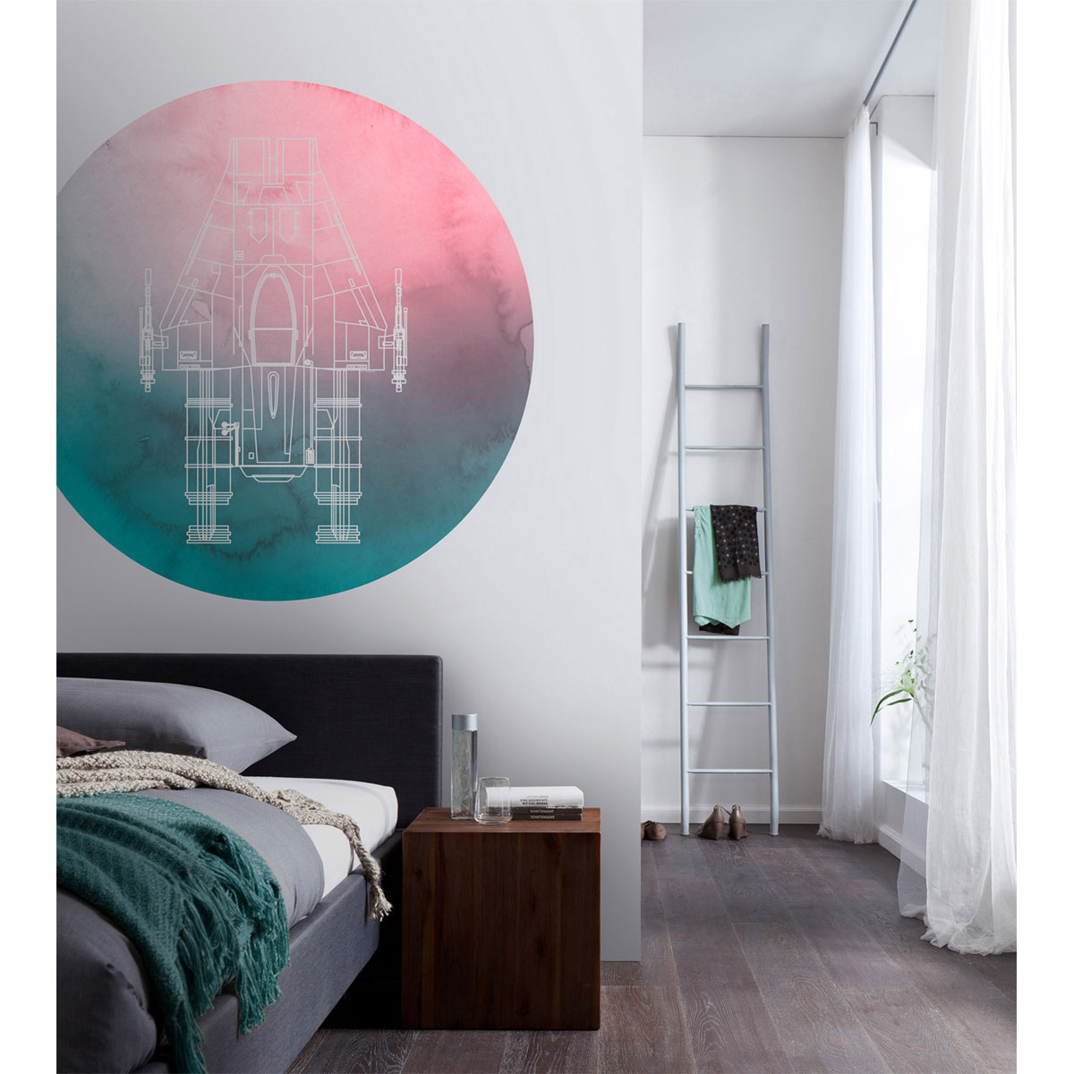 Komar  Selbstklebende Vlies Fototapete rund Star Wars A-Wing Durchmesser 125 cm