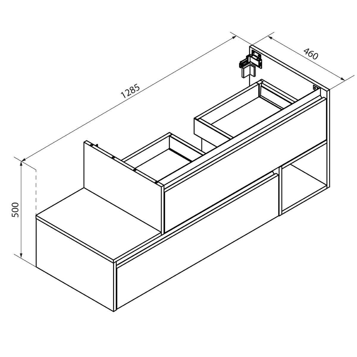Fackelmann Waschtisch-Unterschrank VITA 1285 x 500 x 460 mm 2 Schubladen, 1 offenes Fach Summer-Oak-Optik Bild 4