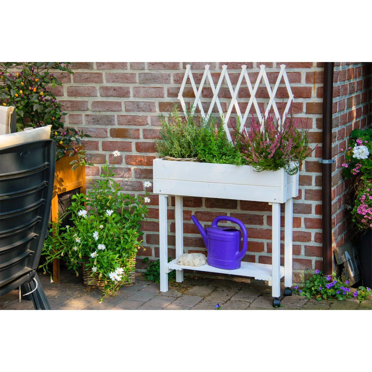 dobar Hochbeet mit Rankhilfe rollbar 79 x 130 x 28,5 cm weiß Bild 7