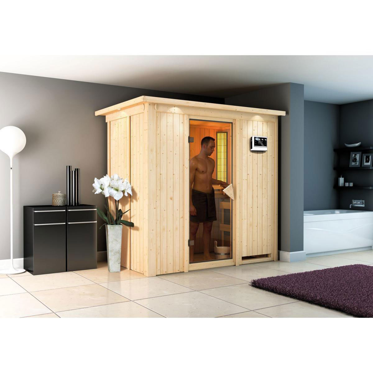 Karibu Variado Fronteinstieg ohne Zubehör mit Kranz bronzierte Tür Bild 4