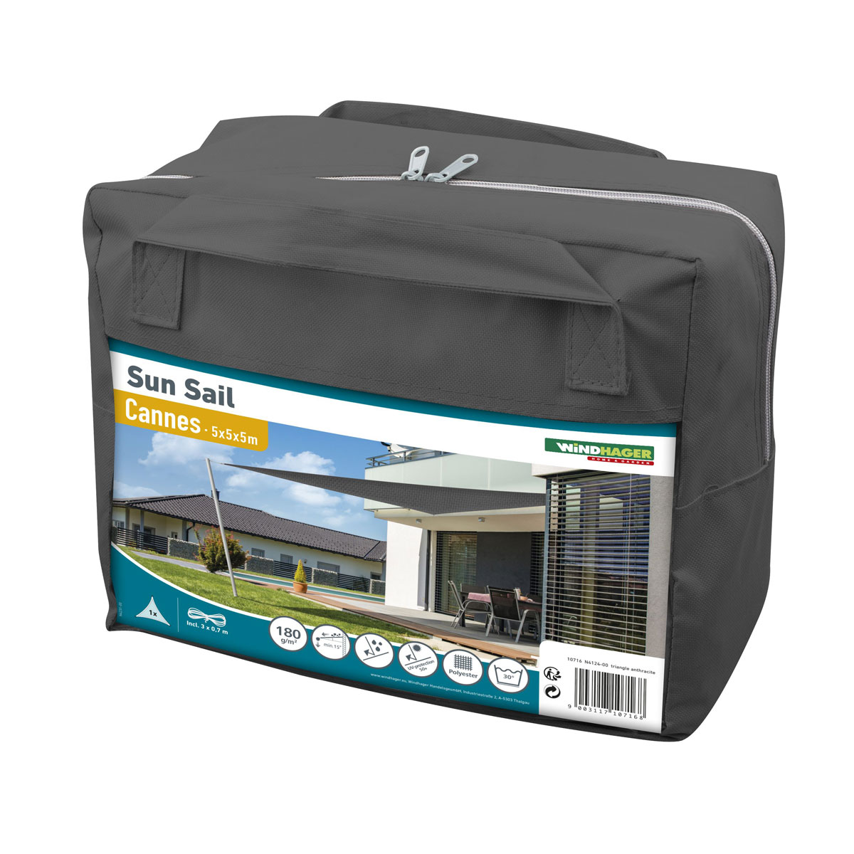 Dreieck-Segel Cannes 5 x 5 x 5 m anthrazit Bild 4