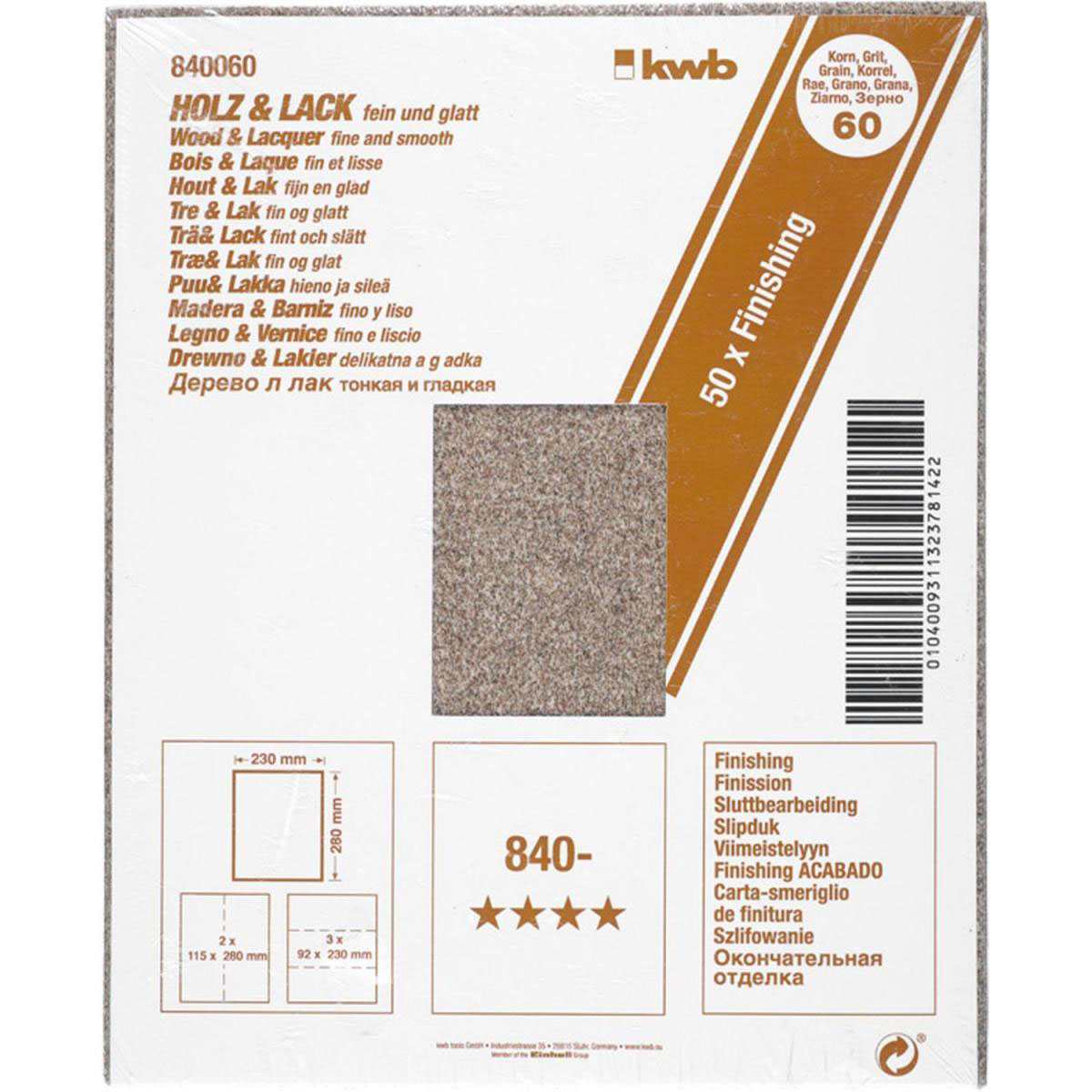 kwb  Schleifpapier Holz und Lack Finishing 230 x 280 mm K60 Bild 2