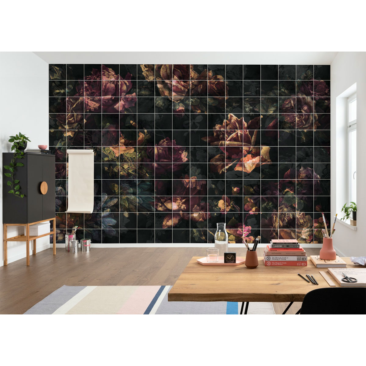 Komar  Vlies Fototapete Tiles Flowers 400x280 cm