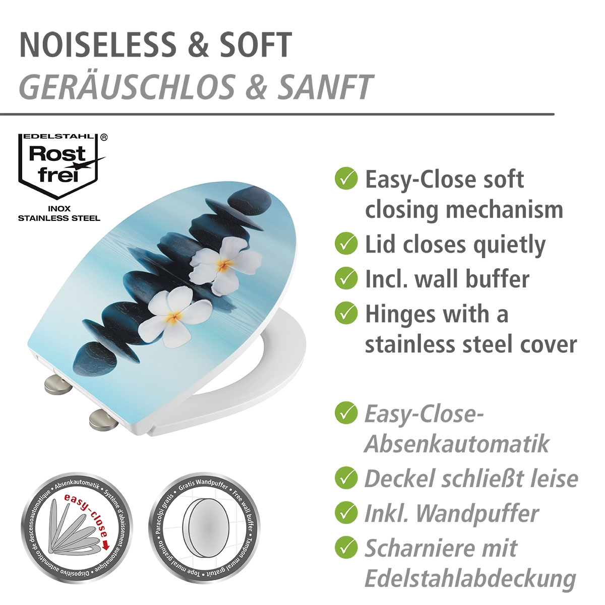 Wenko  WC-Sitz Saguna mit Relief-Oberfläche Toilettensitz mit Absenkautomatik Schnellbefestigung aus bruchstabilem Thermoplast Bild 5