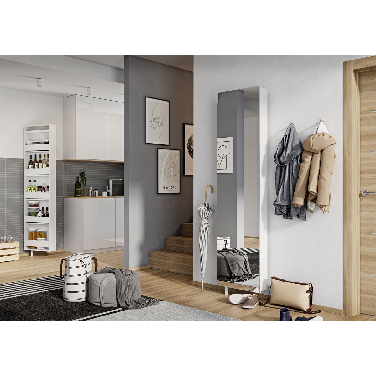 Drehschrank Ordnung mit Spiegelfront 50 x 195 x 18 cm weiß Bild 7