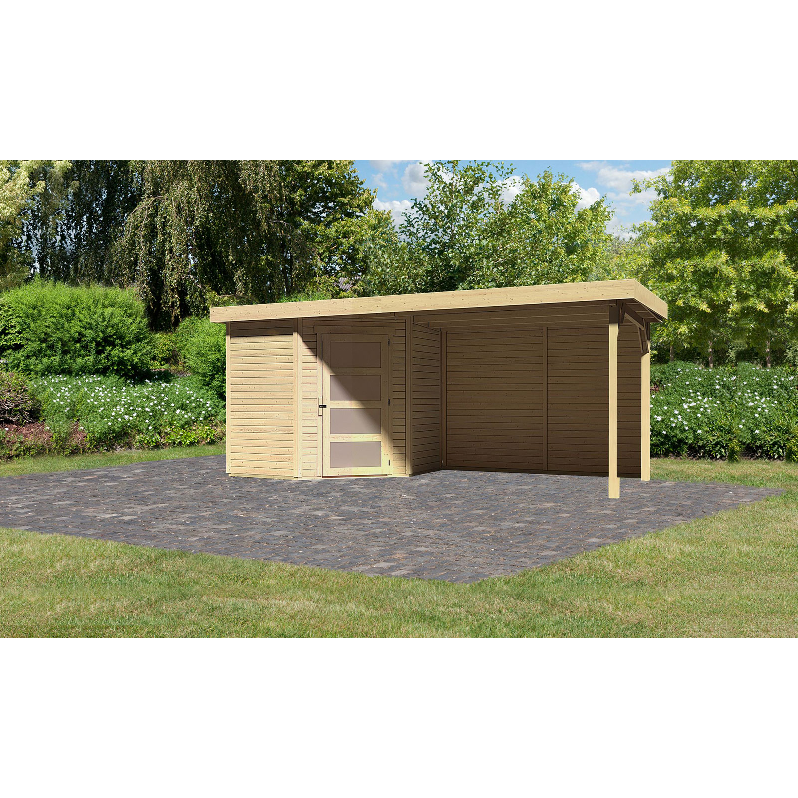 Karibu BBH Schwandorf 2 Set mit Anbau naturbelassen