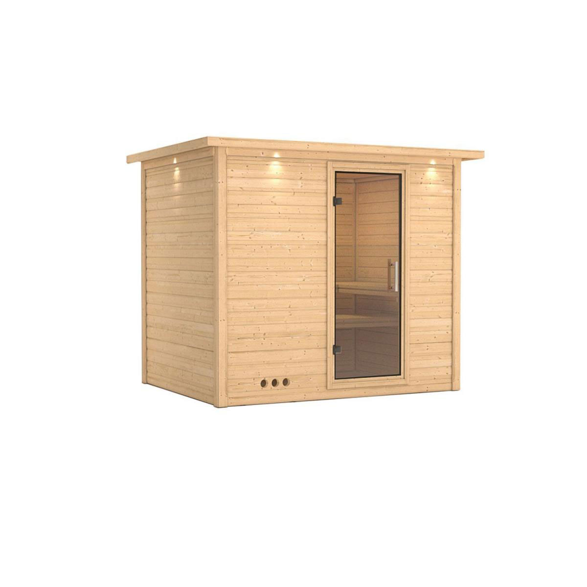 Karibu Sauna Sonara Fronteinstieg ohne Ofen mit Kranz Klarglas-Tür Bild 1