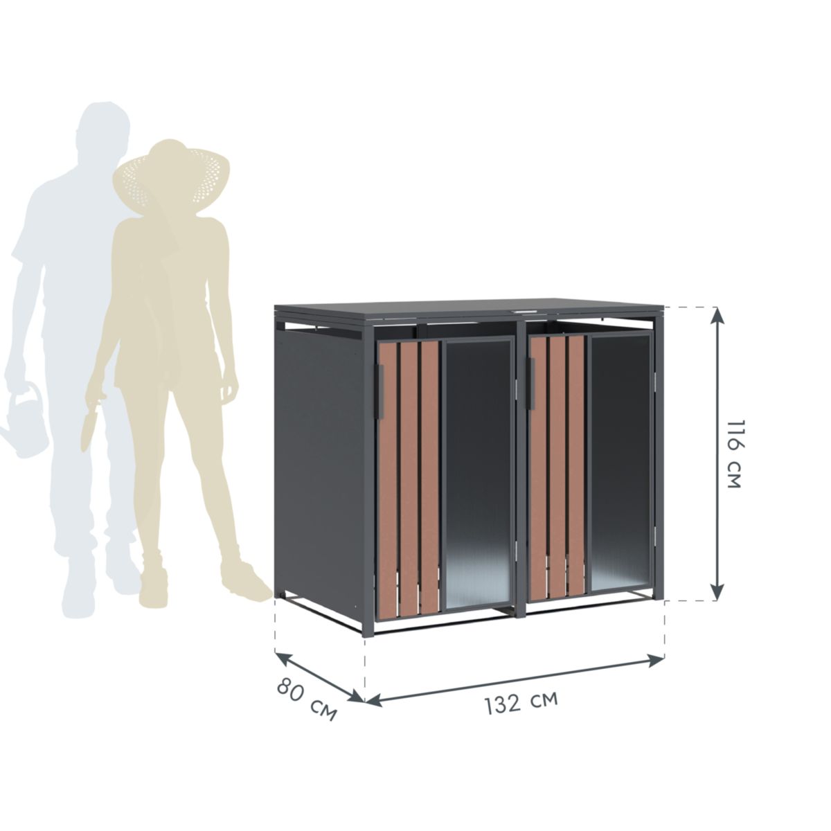 Westmann Mülltonnenbox Status 2 2 x 240L Anthrazit & Holzoptik|80x132x116 cm Bild 10
