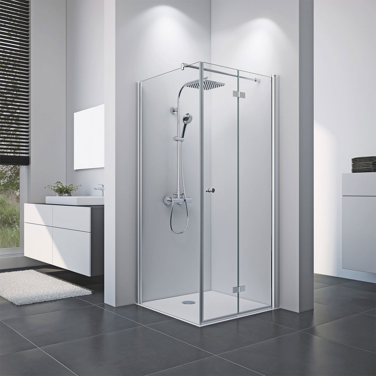 Breuer  Drehfalttür Elana 8 für Seitenwand alu silber matt Klarglas Anschlag rechts 900 mm Bild 1