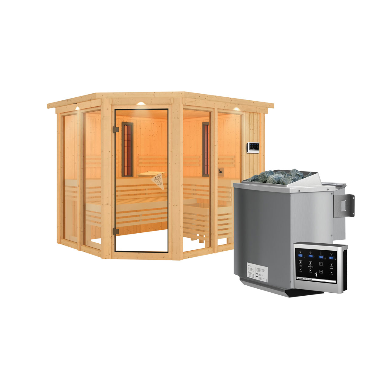 Karibu Infrarotkabine Ava mit Kranz naturbelassen Bio externe Steuerung Bild 3