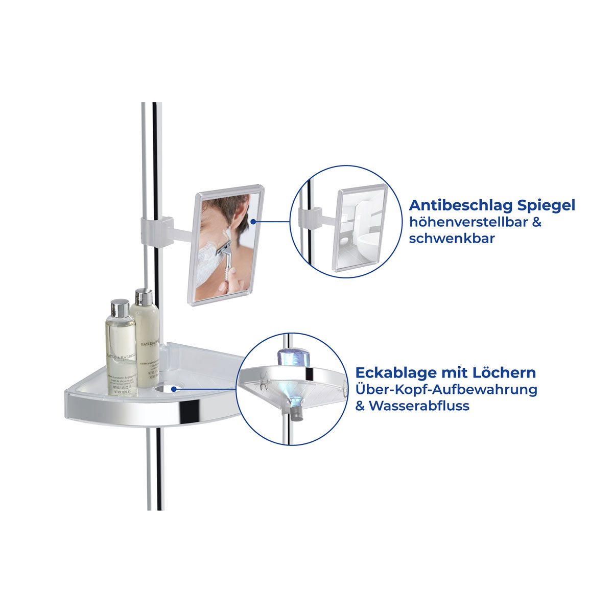 Wenko  Teleskop Duschecke Premium glänzend mit 3 Ablagen und Spiegel Bild 6