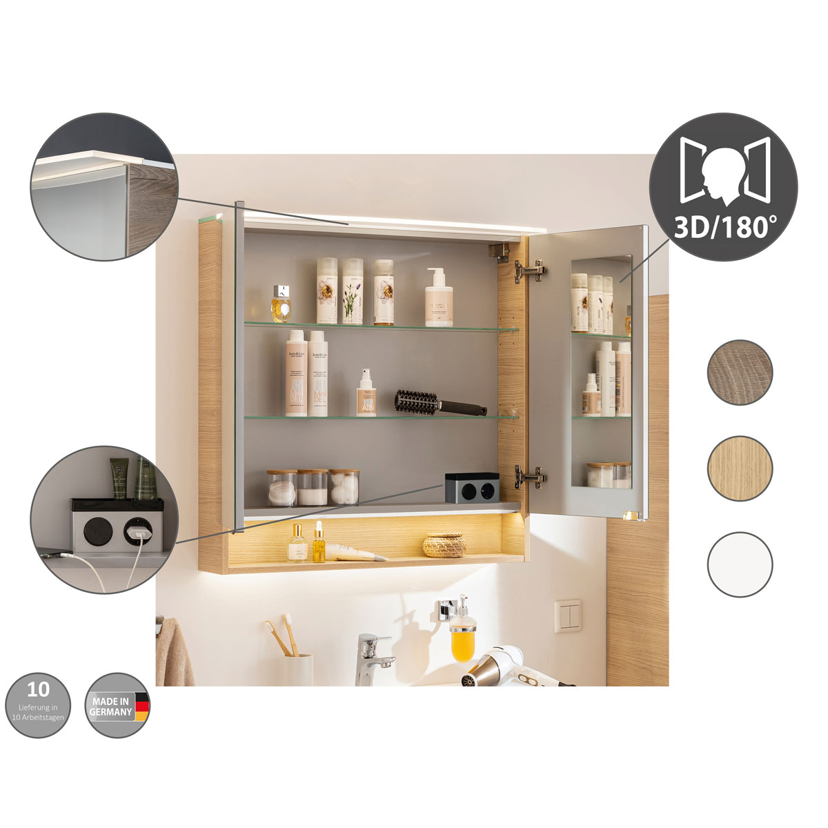 Fackelmann  Spiegelschrank B.Style 800 x 812 x 153 mm Sandeiche LED Bild 4