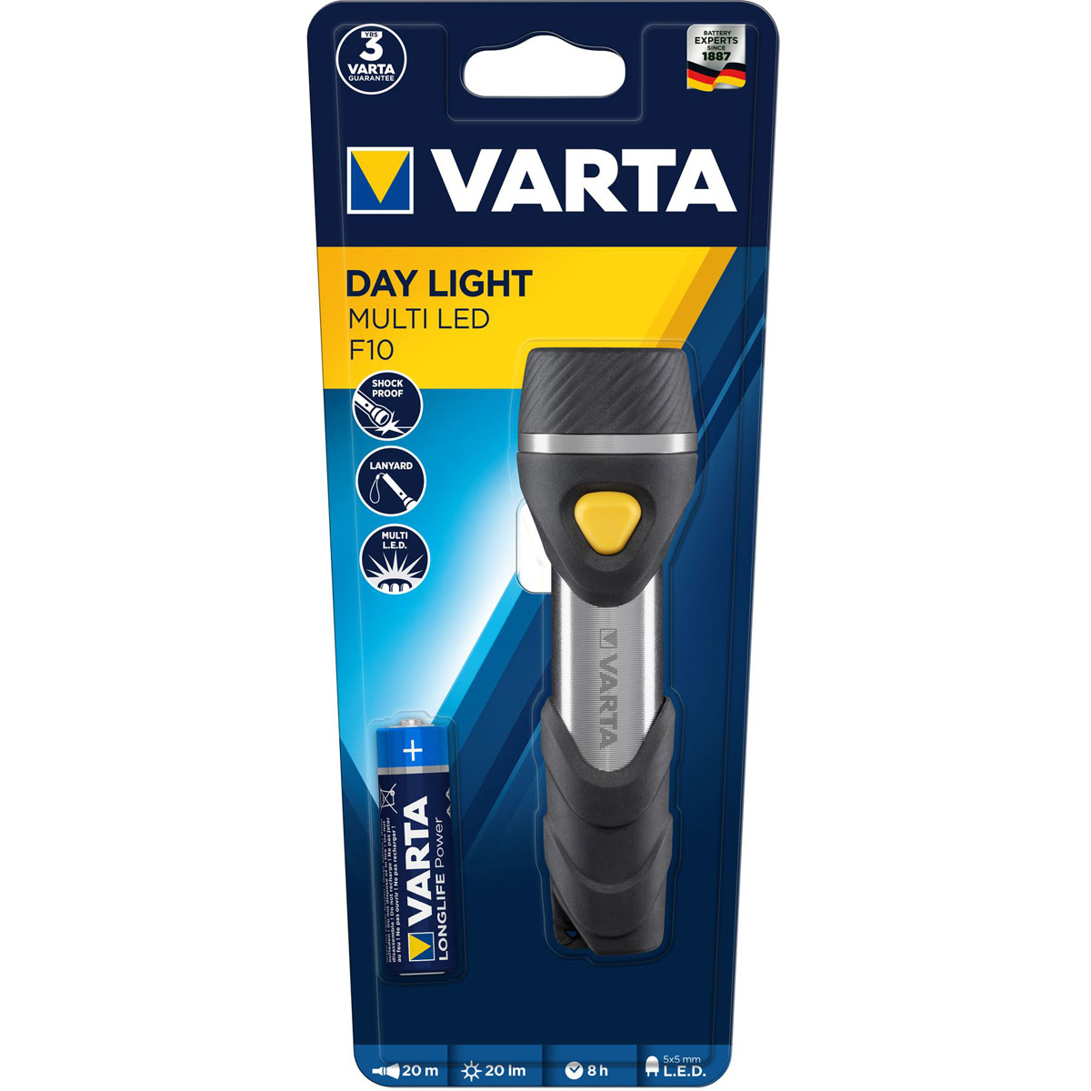 Varta LED-Taschenlampe Day Light Multi LED F10 mit Batterien schwarz Bild 3