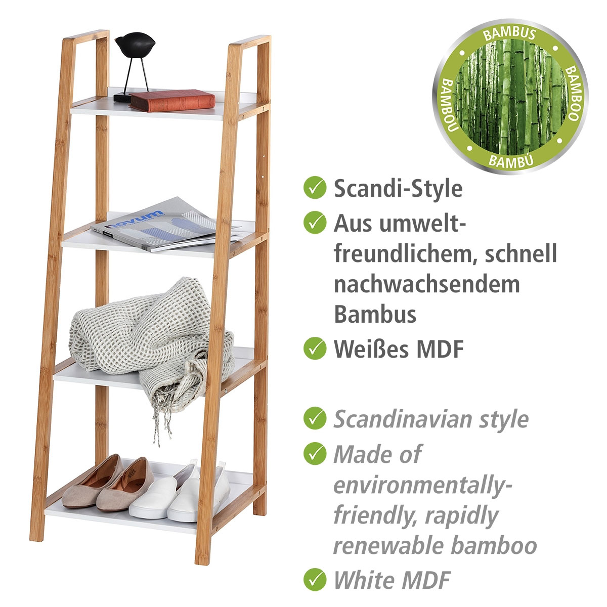 Wenko  Regal Finja aus Bambus mit 4 Etagen 43 x 112 x 36 cm Bild 3