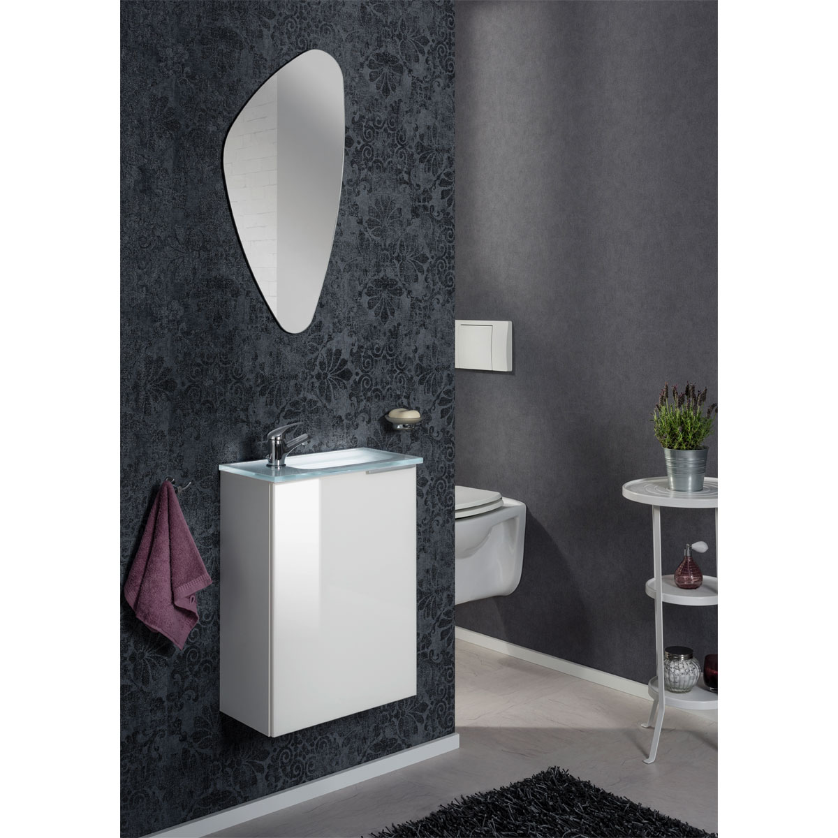 Fackelmann  Gäste-WC Waschtischunterschrank links SBC 440 x 600 x 243 mm weiß/lackiertes Glas Weiß Bild 6