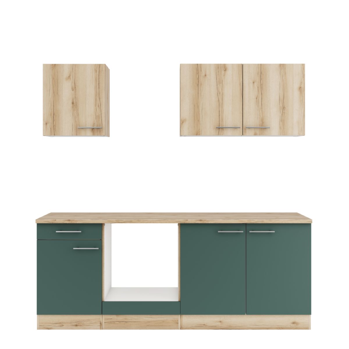 optifit Miniküche Livorno290 Savona405 210 x 226,8 x 60 cm Wildeiche Nachbildung   Steingrün Wildeiche Nachbildung Bild 1