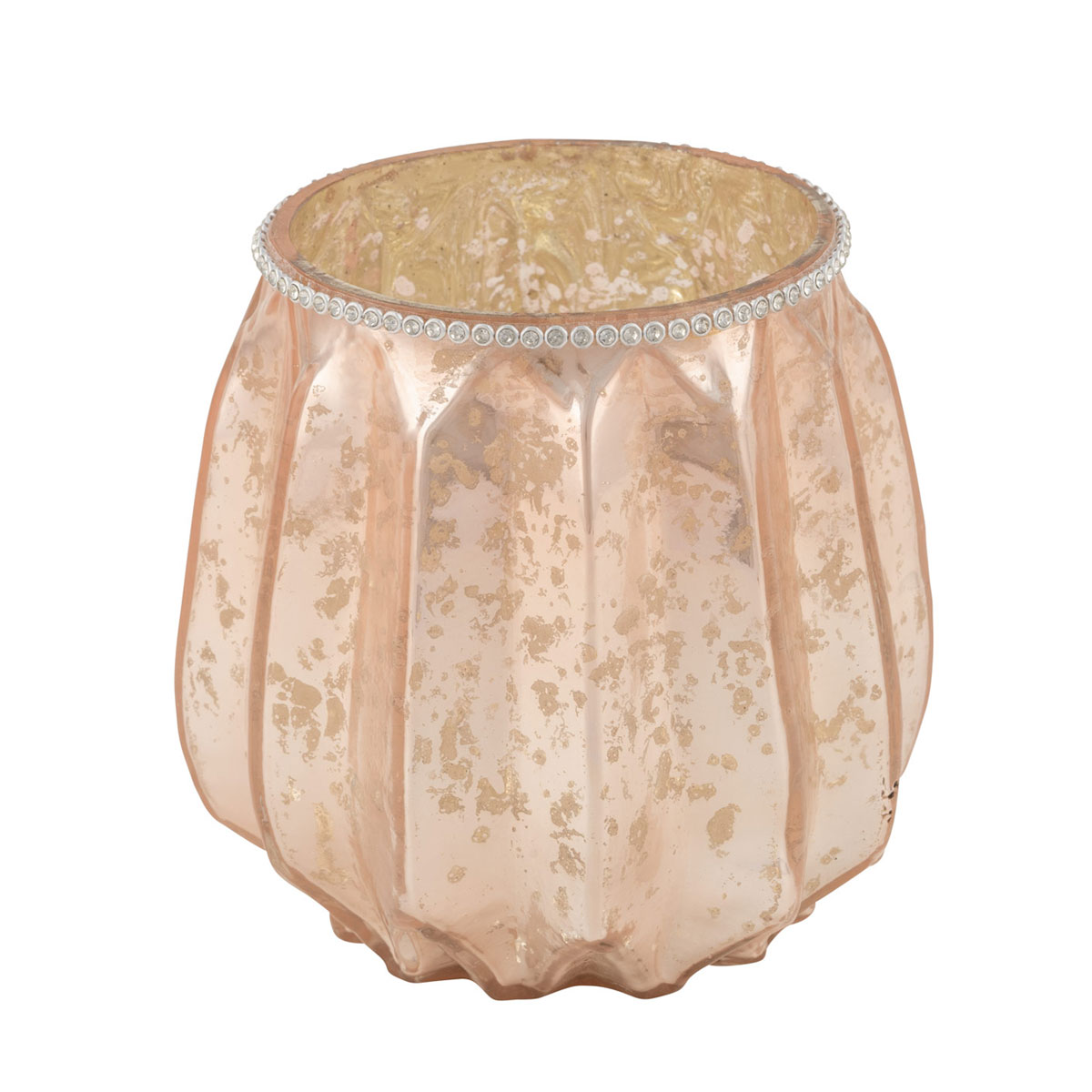 Glas-Windlicht mit Strass 10 x 10,5 cm lachsfarben