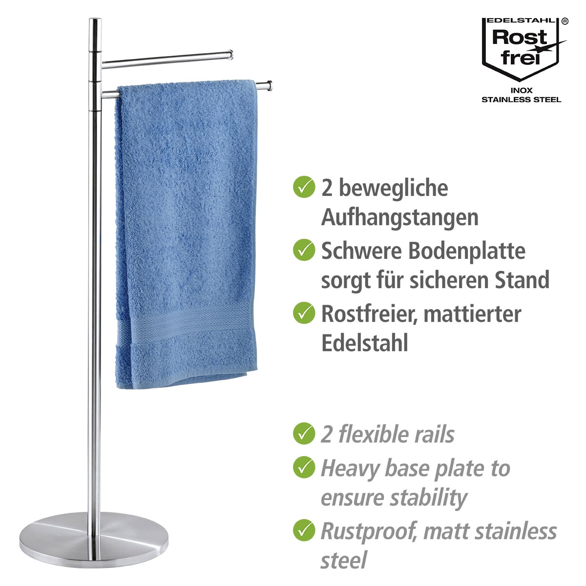 Wenko  Handtuchständer Pieno mit 2 Armen Edelstahl Kleiderständer rostfrei Bild 3