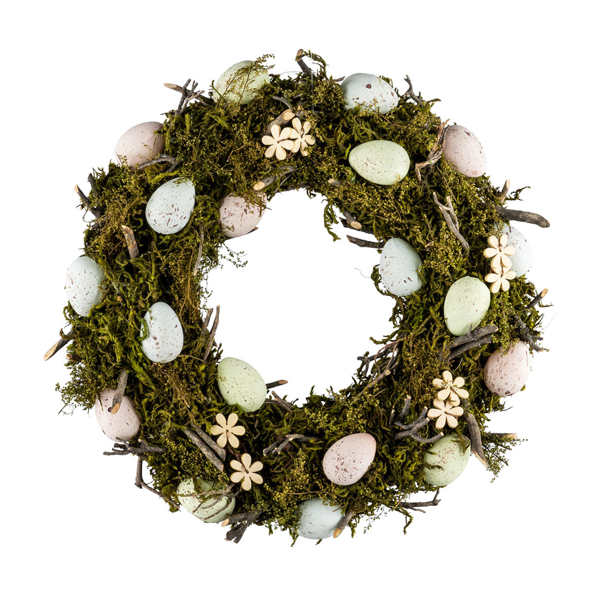 Naturkranz mit Eiern Durchmesser 30 cm grün-rosa-mint