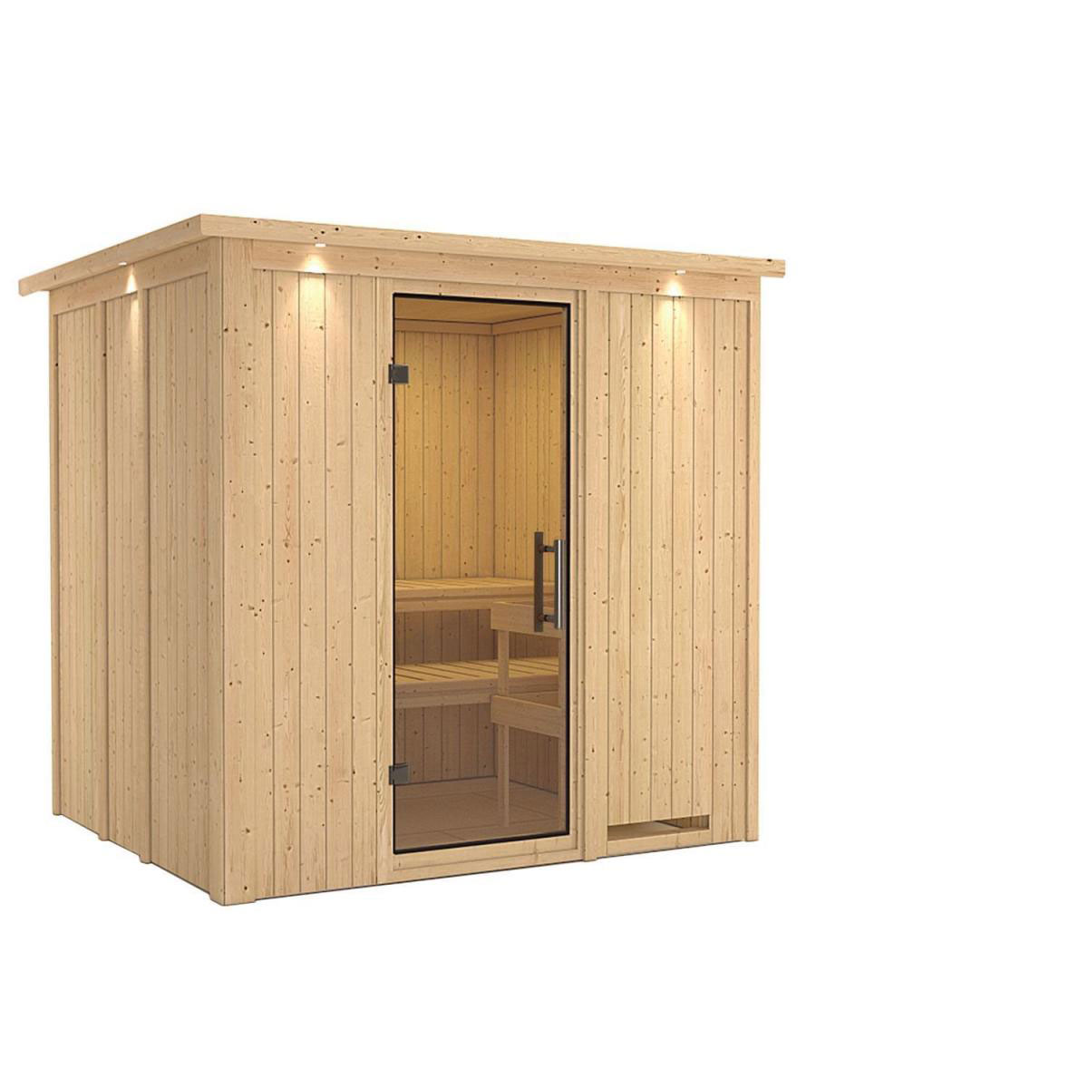 Karibu Sauna Daria Fronteinstieg ohne Ofen mit Kranz Klarglas-Tür Bild 2