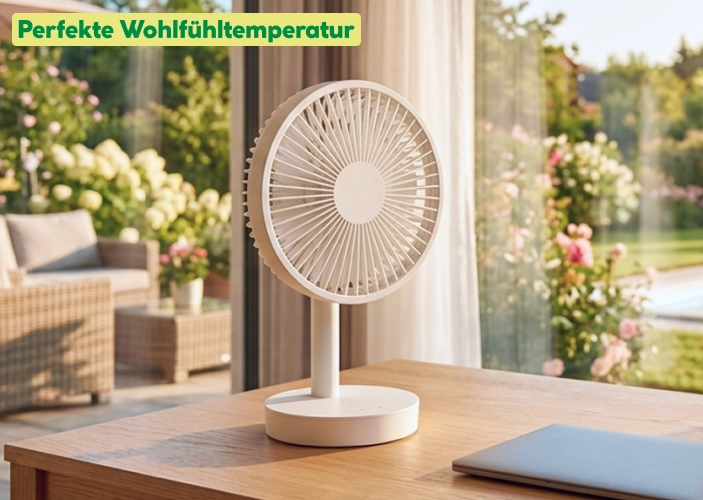 Tischventilator auf einem Schreibtisch