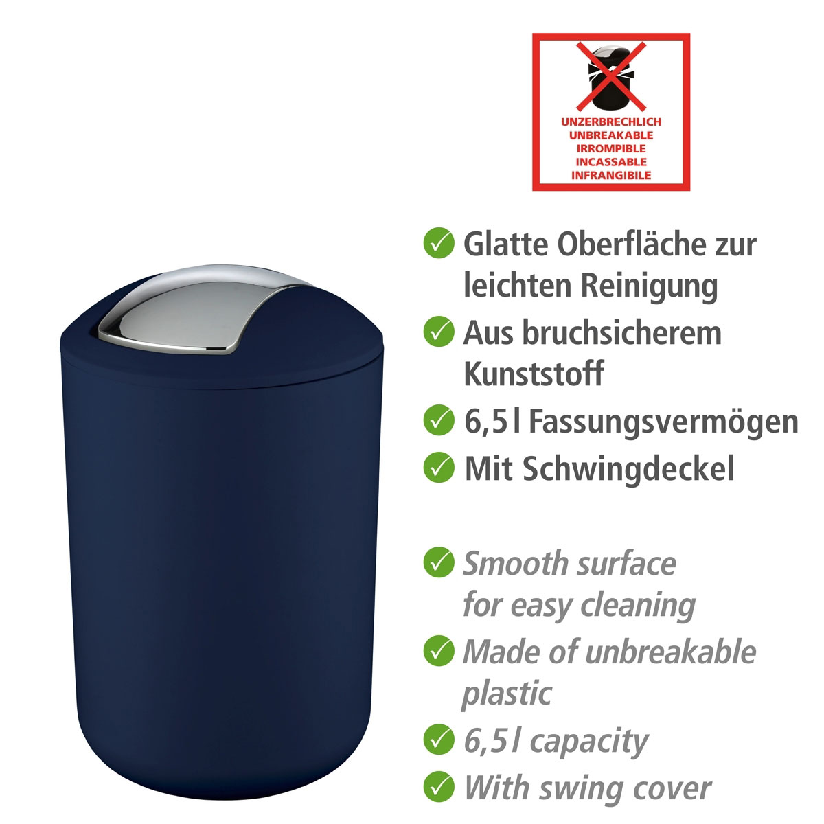 Wenko  Schwingdeckeleimer Brasil Dunkelblau L 6,5 L Bild 2