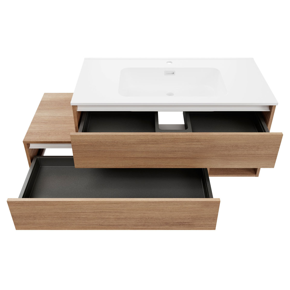 Fackelmann Waschtisch-Unterschrank VITA 1285 x 500 x 460 mm 2 Schubladen, 1 offenes Fach Summer-Oak-Optik Bild 3