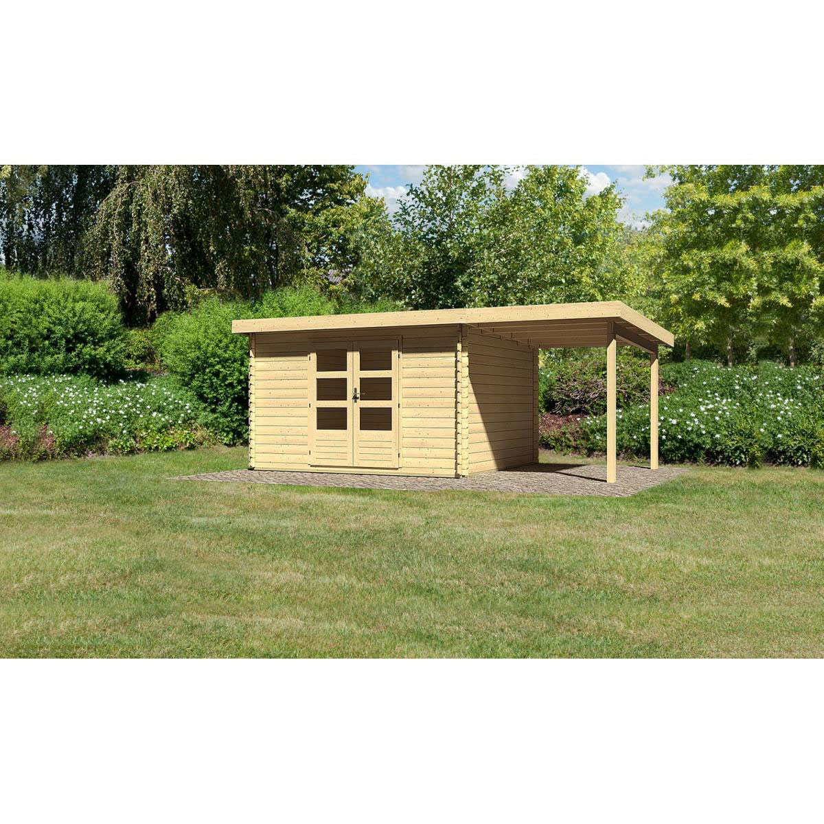 Karibu Gartenhaus Bastrup mit Schleppdach 200 cm naturbelassen 357 x 297 x 222 cm Bild 1