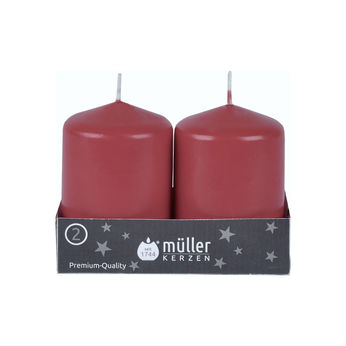 Müller Kerzenfabrik Stumpenkerze weinrot 80/55mm 2er